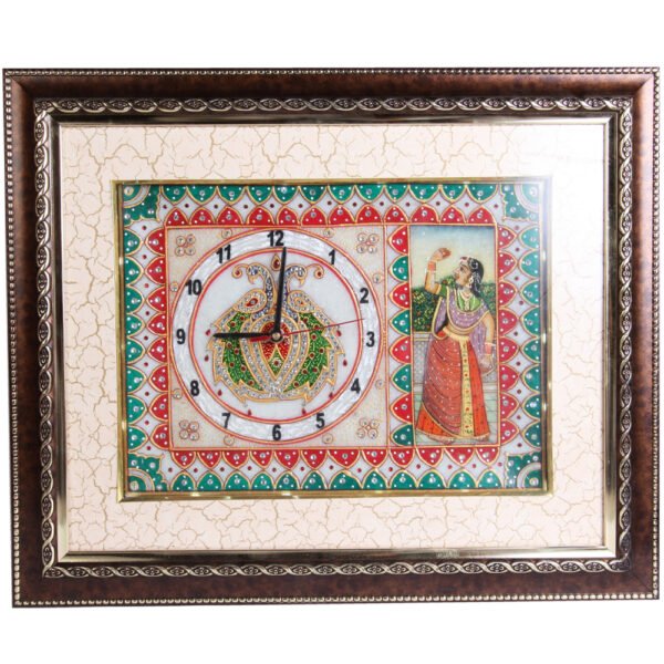 Wooden Frame Marble Clock With Bani Thani Painting & LED