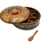 Wooden Spice Box Set for Kitchen with Floral Burnt Design in Sheesham Wood (7 Cup)