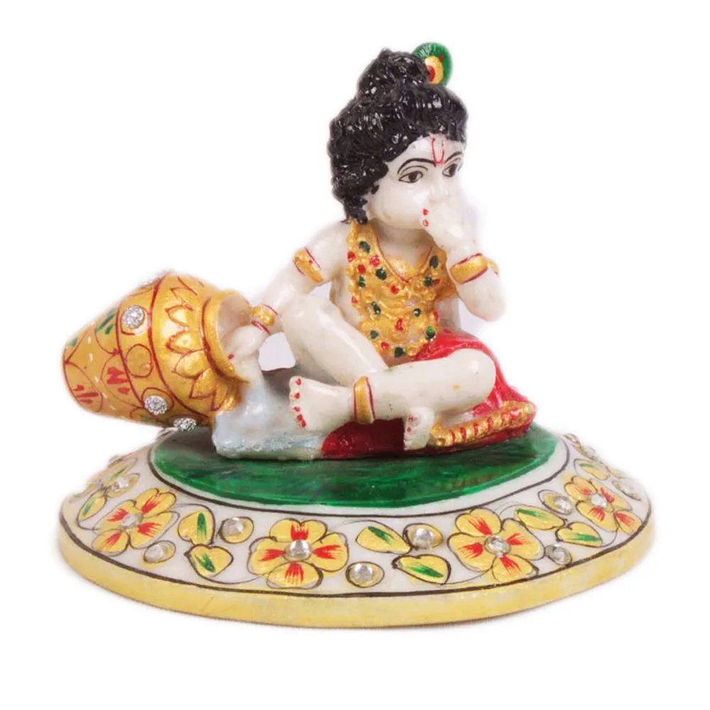 Adorable Kanha Eating Makkhan Idol In Soft Marble 1 Adorable Kanha Eating Makkhan Idol In Soft Marble