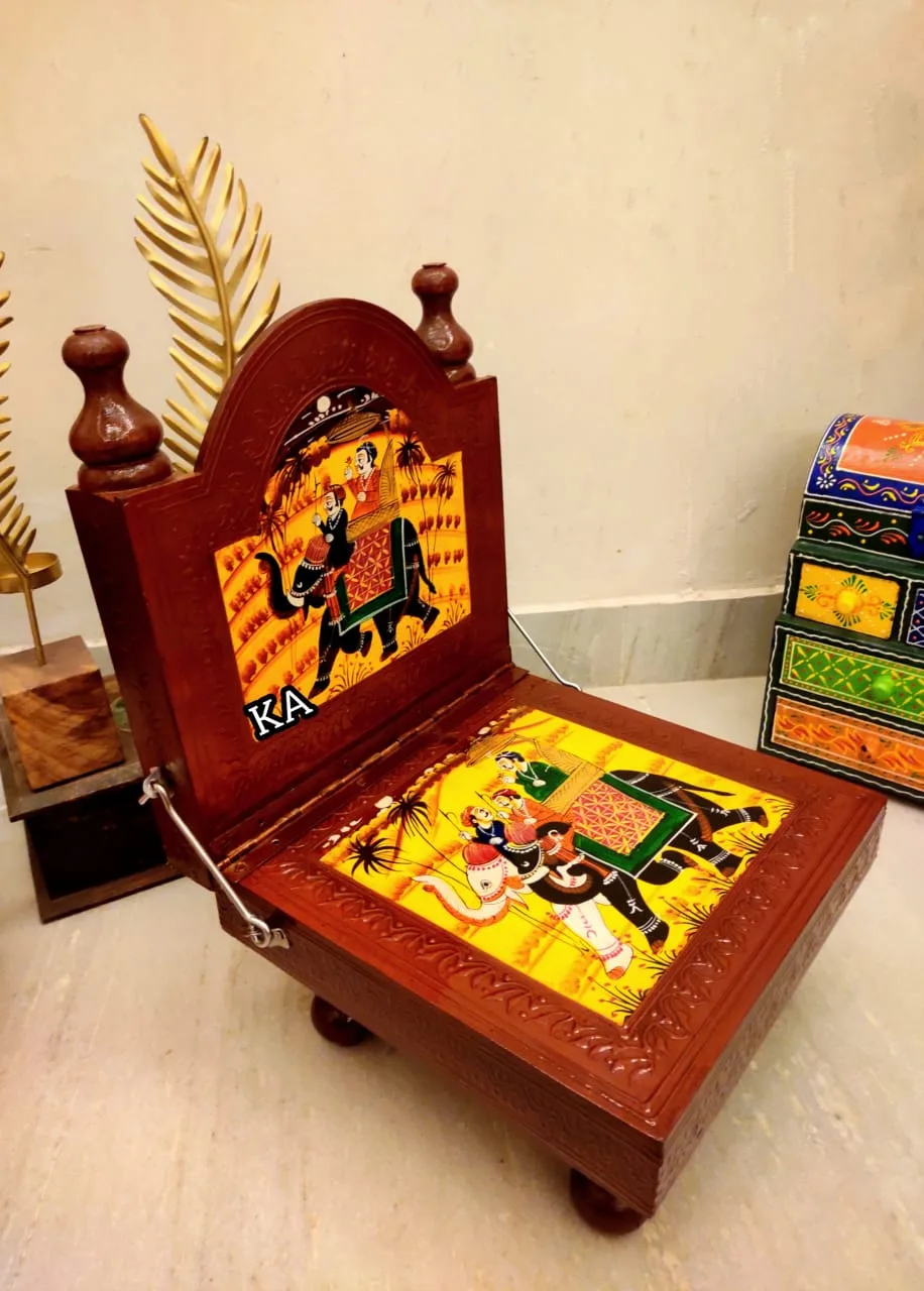 Wooden Sitting Chair with Rajasthani Hand Printing