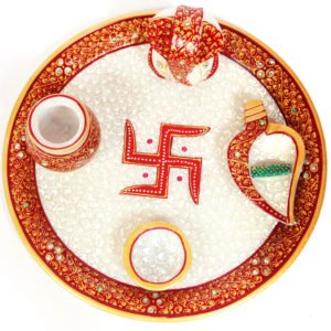 Ganesha Marble Meenakari Traditional Pooja Thali