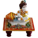 Kanha Enjoying Makhan Sitting On Chowki