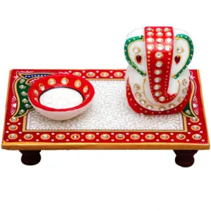 Marble Handicrafts Chowki With Ganesh Ji & Diya