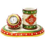 Pen Stand With Clock In Marble