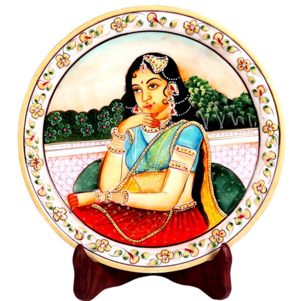 Decorative Marble Plate With Rajasthani Bani Thani