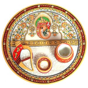 Ganesh Marble Meenakari Pooja Thali Online For Ladies