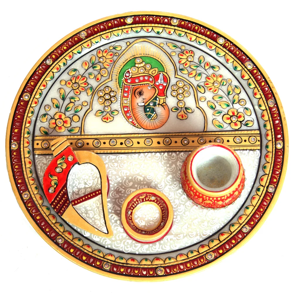 Ganesh Marble Meenakari Pooja Thali Online For Ladies 1 Ganesh Marble Meenakari Pooja Thali Online For Ladies