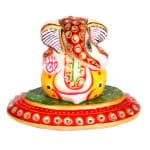 Marble Meenakari Crafted Lord Ganesha In Oval Plate