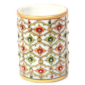 Round Marble Meenakari Pen Stand