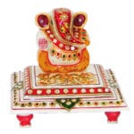 Marble & Stone Crafted Lord Ganesh Idol Sitting On Chowki