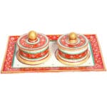 Marble Meenakari & Beads Crafted Twin Dibbi