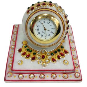 Marble Paperweight Clock With Meenakari & Stone Work