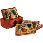 Wooden Handicrafts Tea Coaster In Rajasthani Ragini Print