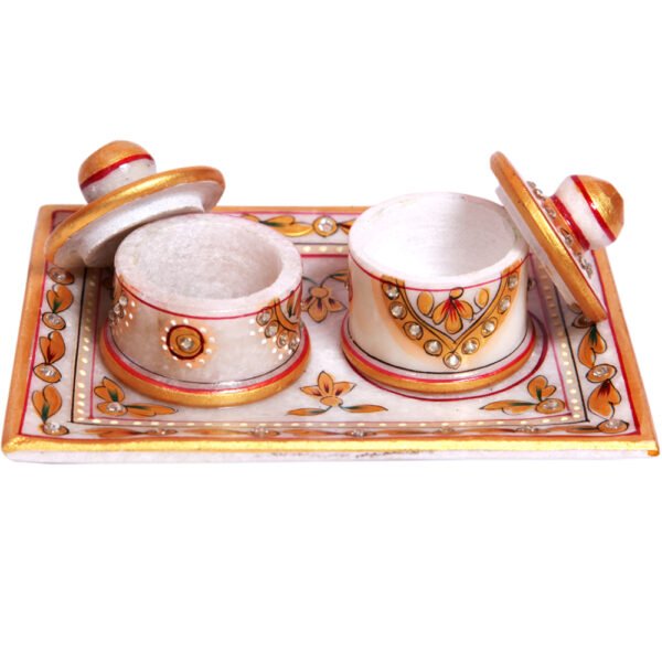 Marble Handicraft Twin Dibbi Sets With Lid & Tray