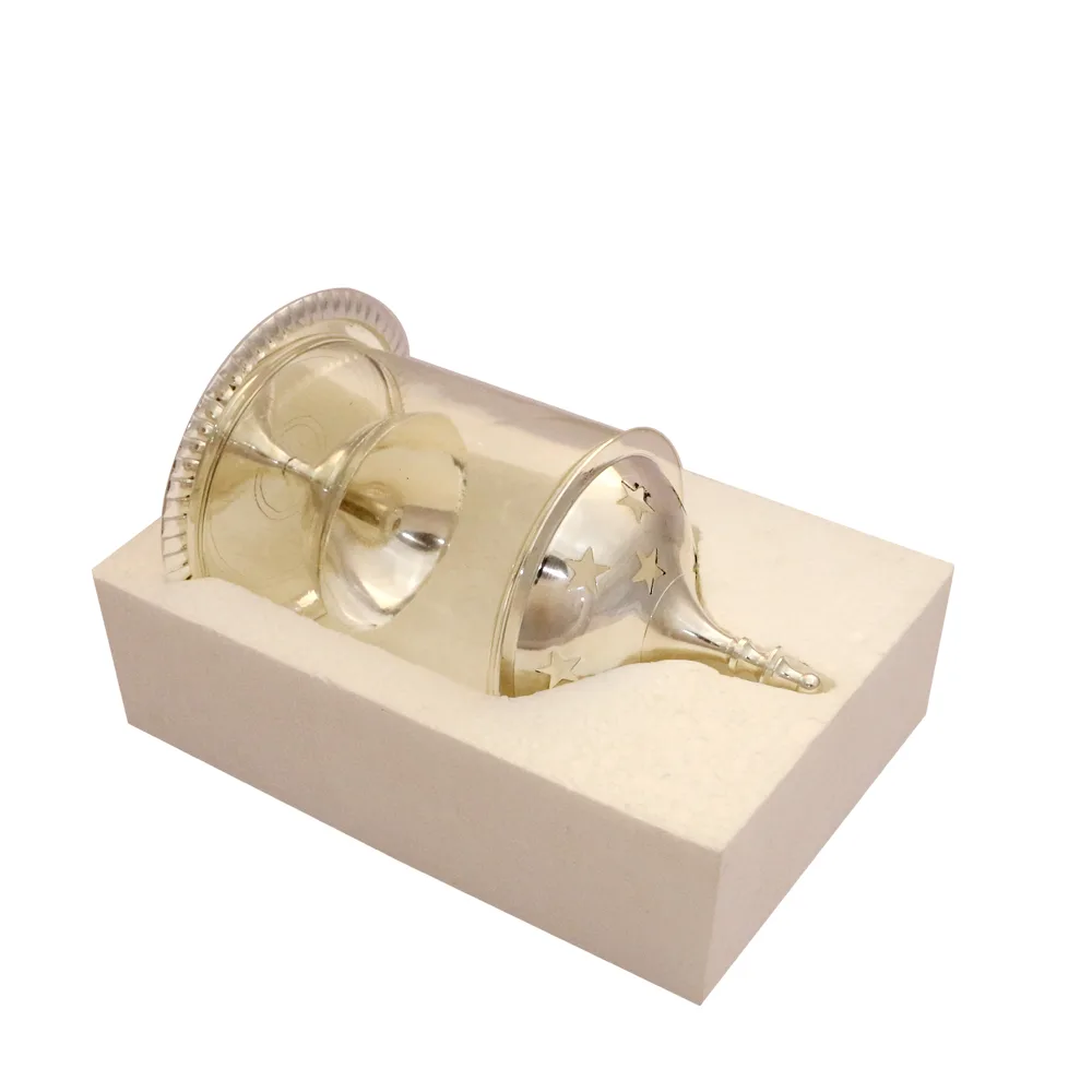 German Silver Diya With Glass Cover For Puja Gifts
