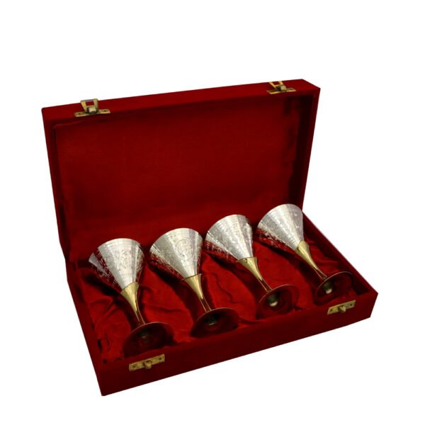 Set Of Four Dual Tone Wine Glasses In German Silver