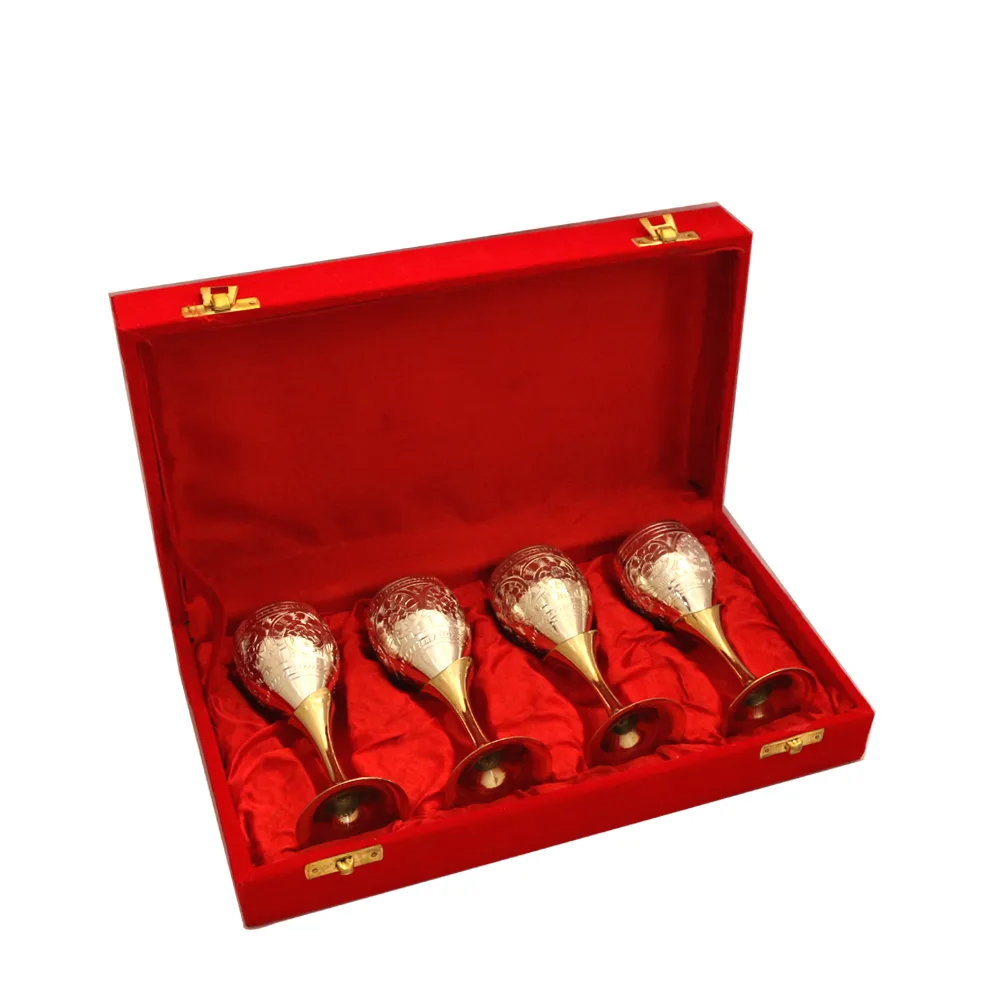 Set Of 4 German Silver Wine Glasses In Dual Tones