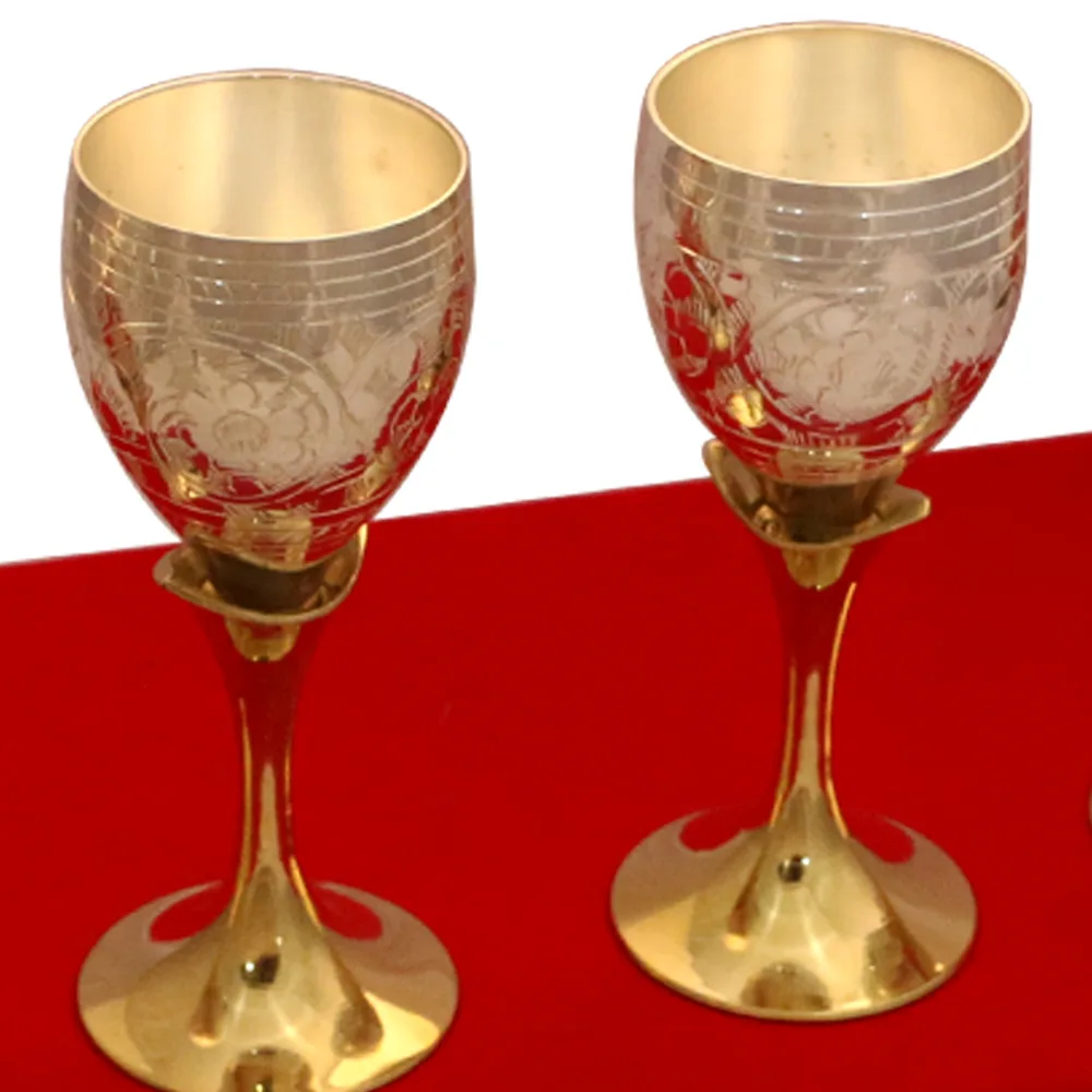 Set Of 4 German Silver Wine Glasses In Dual Tones