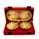 Gold Plated Bowl Set, Spoon & Tray In German Silver