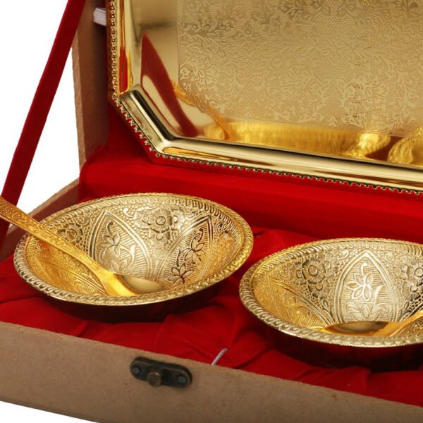 24 Ct Gold Plated Dual Bowl With Tray
