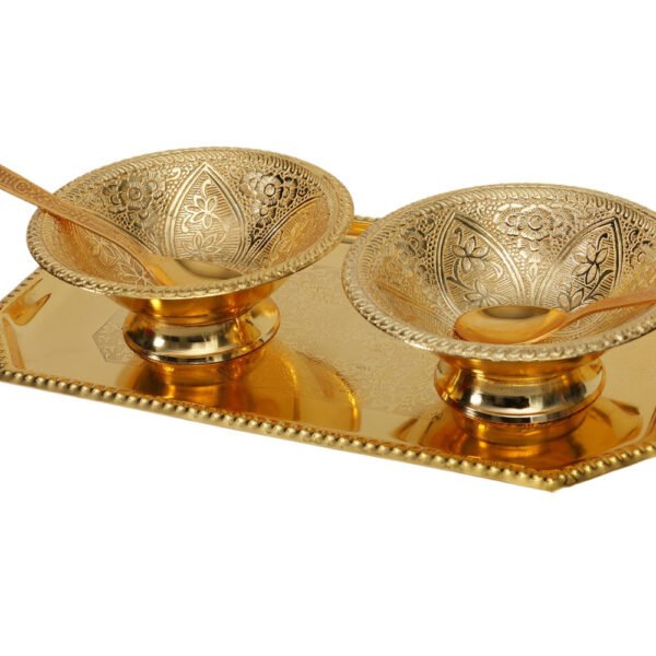24 Ct Gold Plated Dual Bowl With Tray