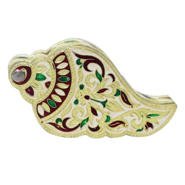 Conch shaped wooden dry fruit box with meenakari detailing