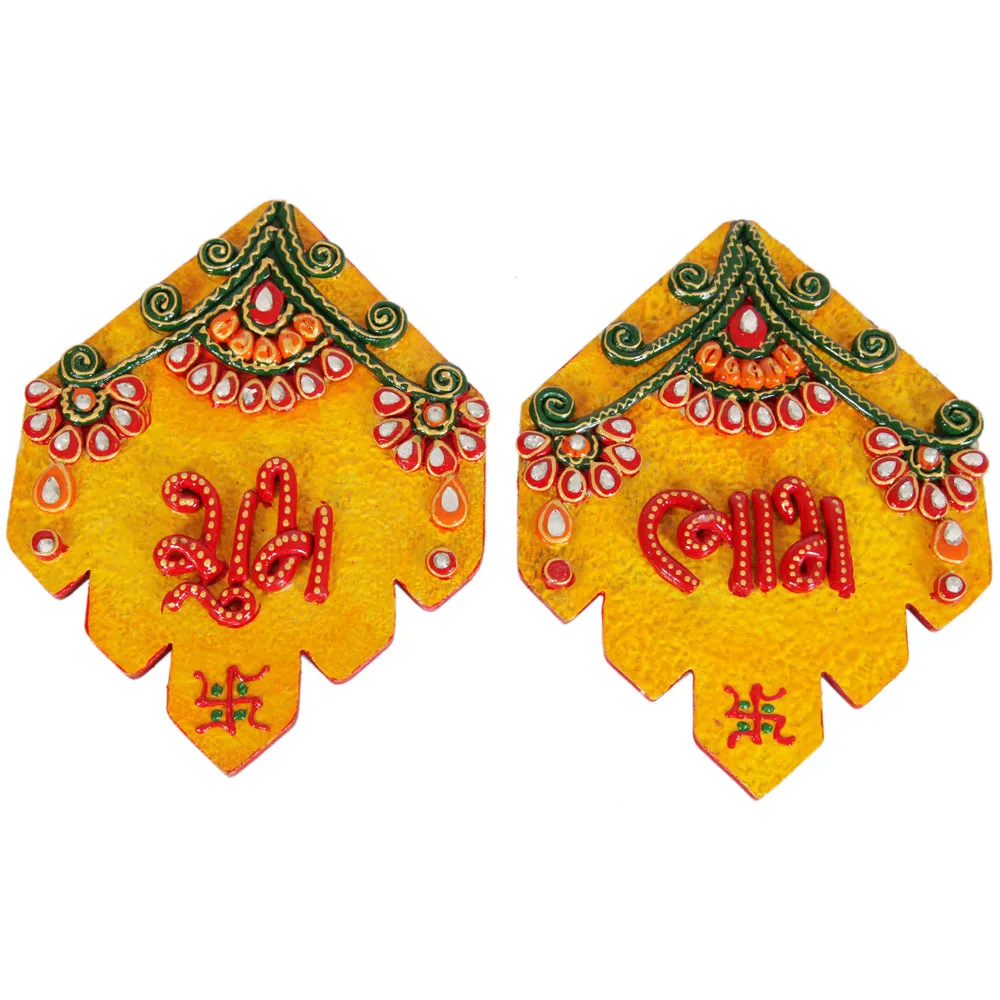 Wooden Kundan Handicraft Shubh Labh Door Toran For Diwali