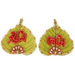 Wooden Kundan Leaf Shaped Shubh Labh Door Toran For Diwali